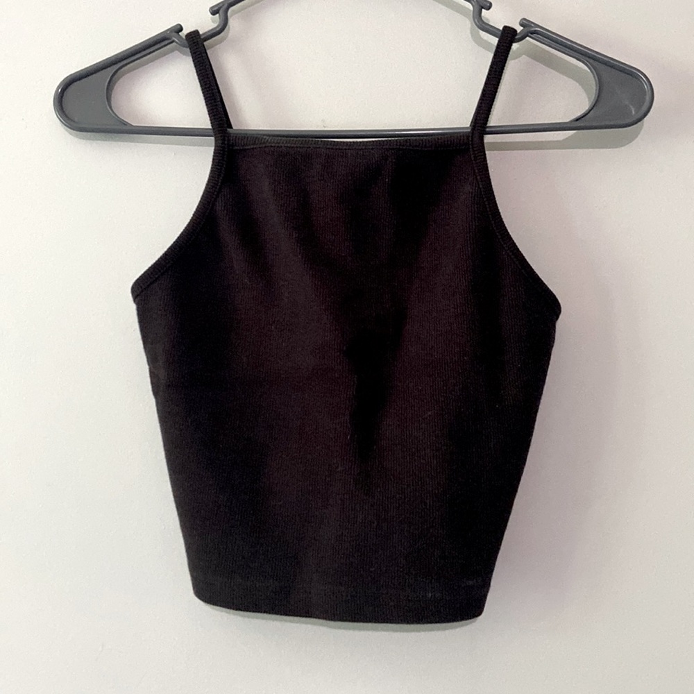 Black Ribbed Halter Crop Top